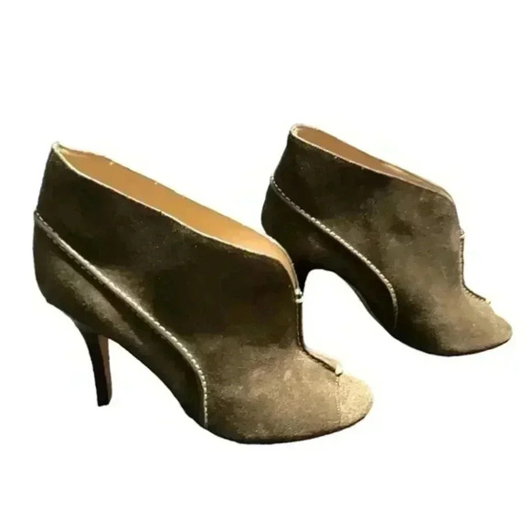 Coach Open Toe Dark Olive Green Suede Ankle Boot /High Heel - Picture 10 of 16